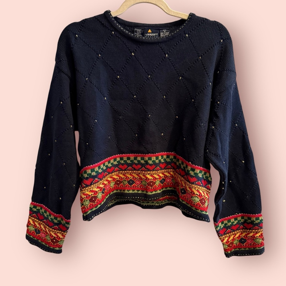 Vintage Lizsport Nordic Cropped Sweater – 90s Alpine